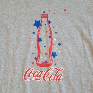 Coca Cola Gray T-shirt Stars Red Coca Cola & Bottle Logo Preshrunk Cotton Size M